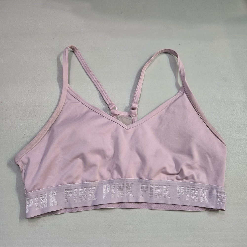 PINK Women Sports Bra Medium Light Pink Ultimate Lightly Lined Wireless READ